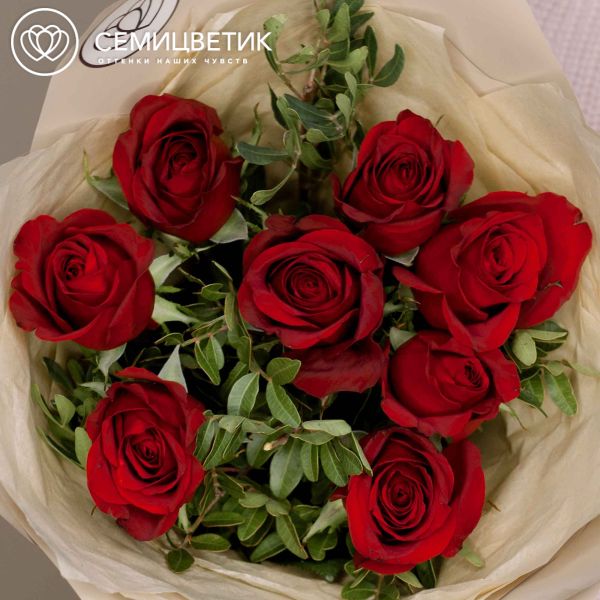 Букет из 9 красных роз Ever Red 40 см с фисташкой
