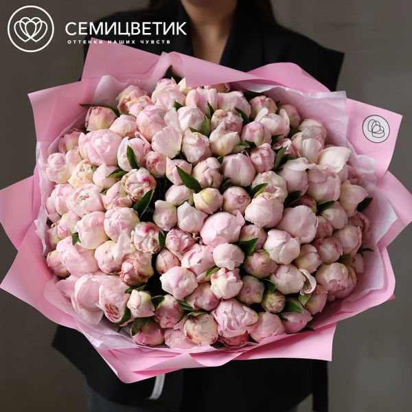 Букет из 101 нежно-розового пиона Gardenia Premium