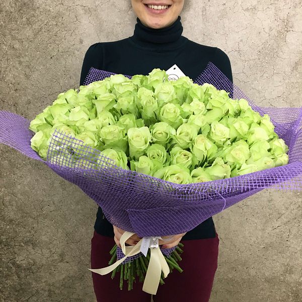 101 фисташковая роза (Кения) 40 см Premium