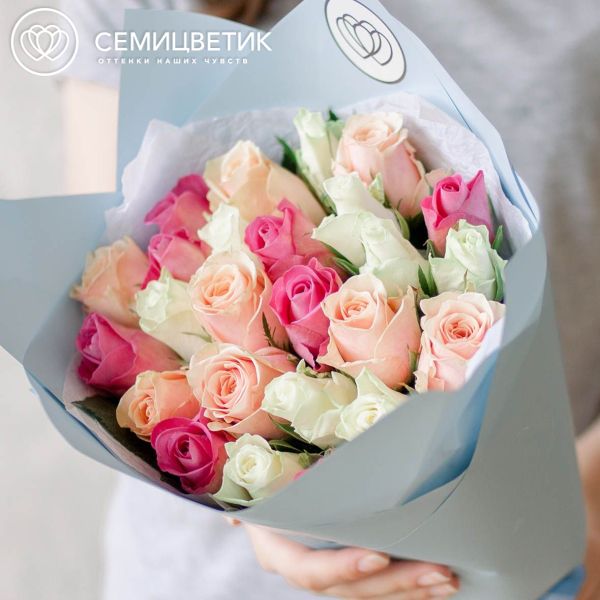 Букет из 25 роз 40 см нежный микс (Кения)