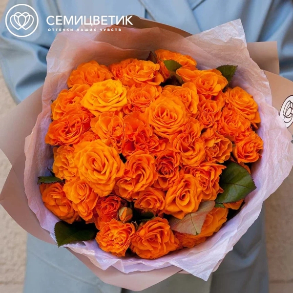 Букет из 35 оранжевых роз 35-40 см (Россия)