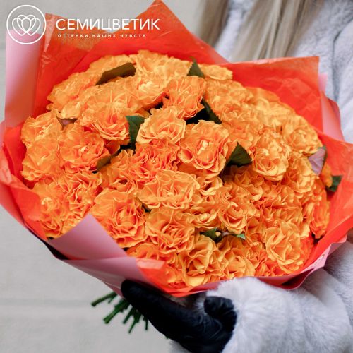 Букет из 51 оранжевой розы (Россия) 35 см