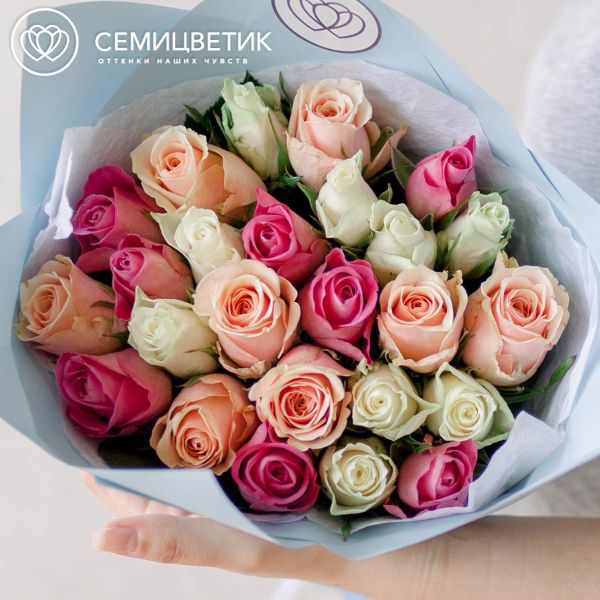 Букет из 25 роз 40 см нежный микс (Кения)