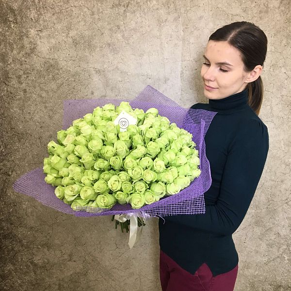 101 фисташковая роза (Кения) 40 см Premium