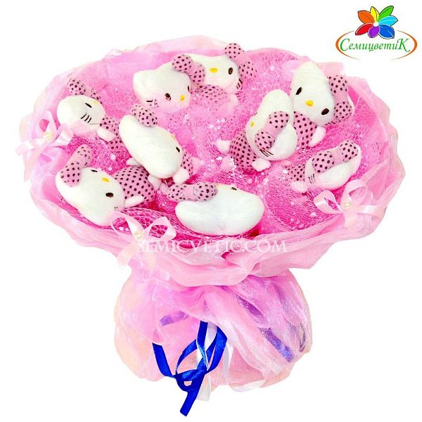 Букет из игрушек котят 9 шт., розовый