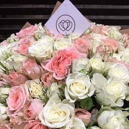 Букет из 55 белых и розовых кустовых роз 40 см (Кения)