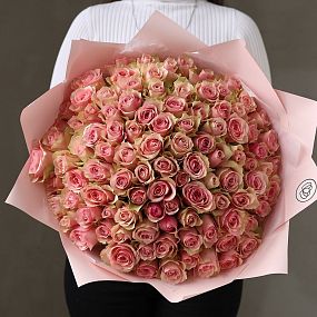 Букет из 101 нежно-розовой розы 35 см (Кения)