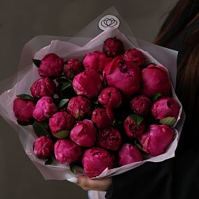 Букет из 25 ярко-розовых пионов Red Sarah Bernhardt Premium