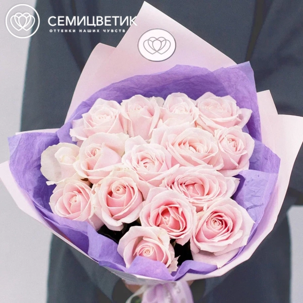 Букет из 15 нежно-розовых роз 50 см (Россия)