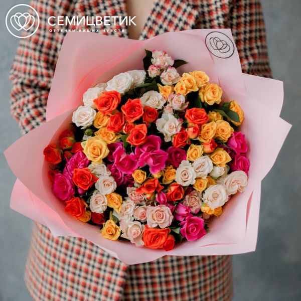 Букет из 25 кустовых роз 40 см микс (Кения)