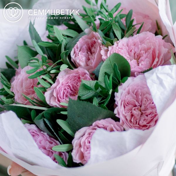 Букет из 11 розовых пионовидных роз Mayra's Pink 40 см с фисташкой