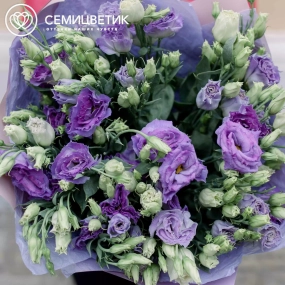 Букет из 15 фиолетовых лизиантусов в сиреневой пленке