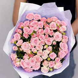 Букет из 25 розовых кустовых роз 40 см (Кения)