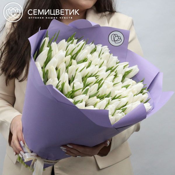 Букет из 101 белого тюльпана 40 см