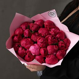 Букет из 25 ярко-розовых пионов Red Sarah Bernhardt Premium
