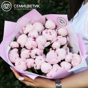 Букет из 25 розовых пионов Standart в розовой пленке