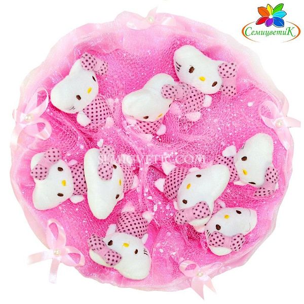 Букет из игрушек котят 9 шт., розовый