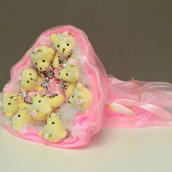 Букет из игрушек медв. 9 шт., розовый