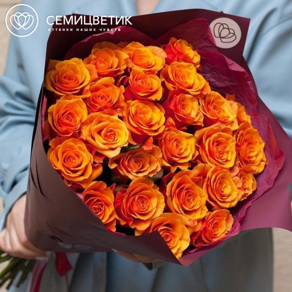 Букет из 25 желто-оранжевых роз 50 см (Россия)