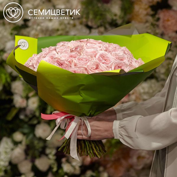 Букет из 51 розовой пионовидной розы Pink O'Hara 40 см