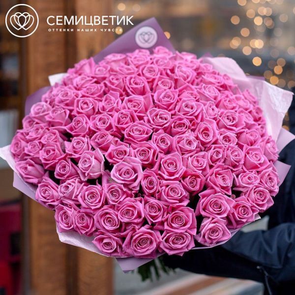 Букет из 101 розовой розы 40 см (Россия)
