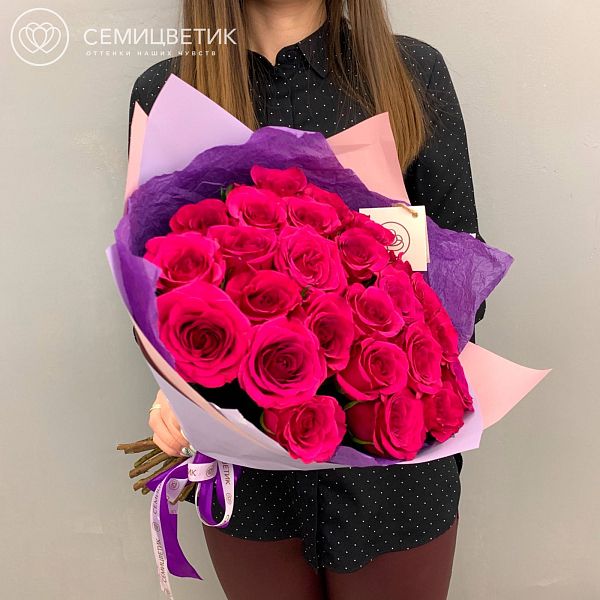 25 малиновых роз (Кения) 40 см Premium