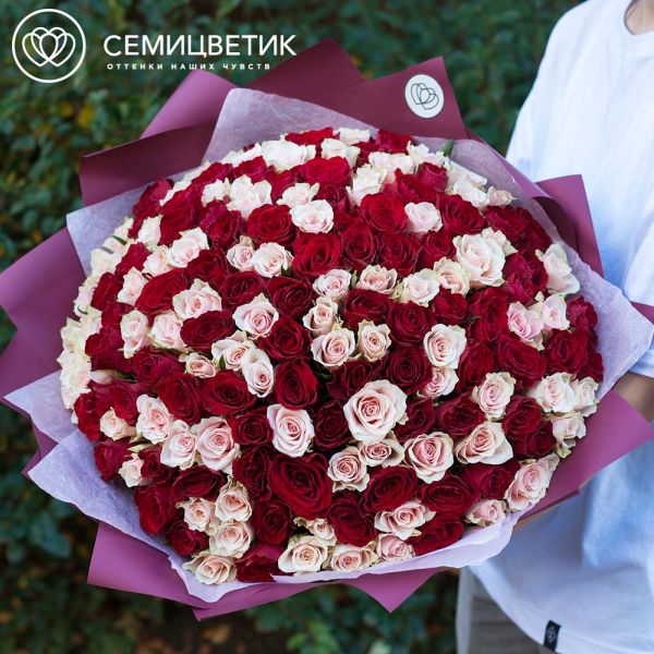 Букет из 151 красной и нежно-розовой розы 40 см (Кения)