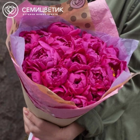 Букет из 19 малиновых пионов Standart в розовой пленке