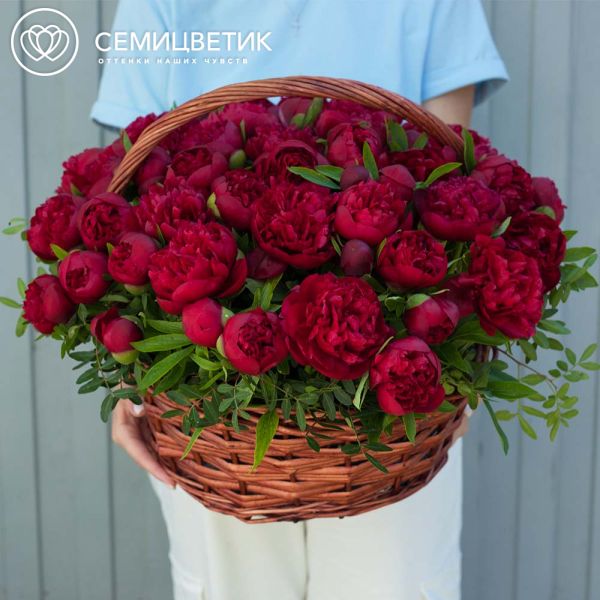 Композиция из 51 пиона Standart в корзине