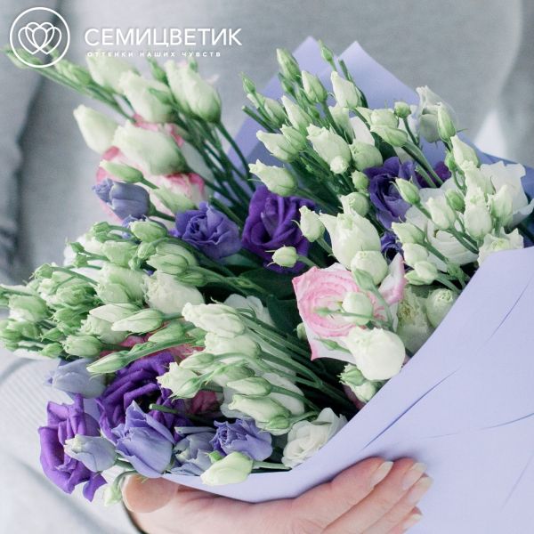 Букет из 11 лизиантусов микс в сиреневой пленке