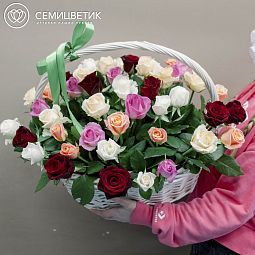 Корзина из 51 розы микс (Россия)