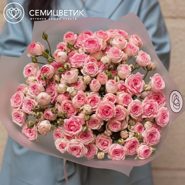 Букет из 15 кустовых пионовидных розовых роз 60 см (Россия)