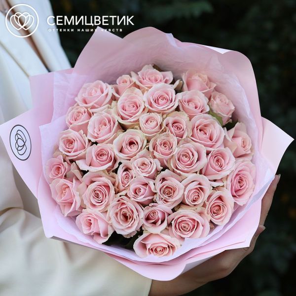 Букет из 35 нежно-розовых роз 35-40 см (Россия)