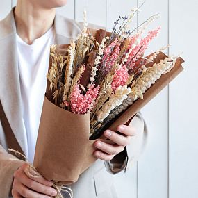 Свадебный букет  из сухоцветов с пшеницей, корицей, овсом и сетарией