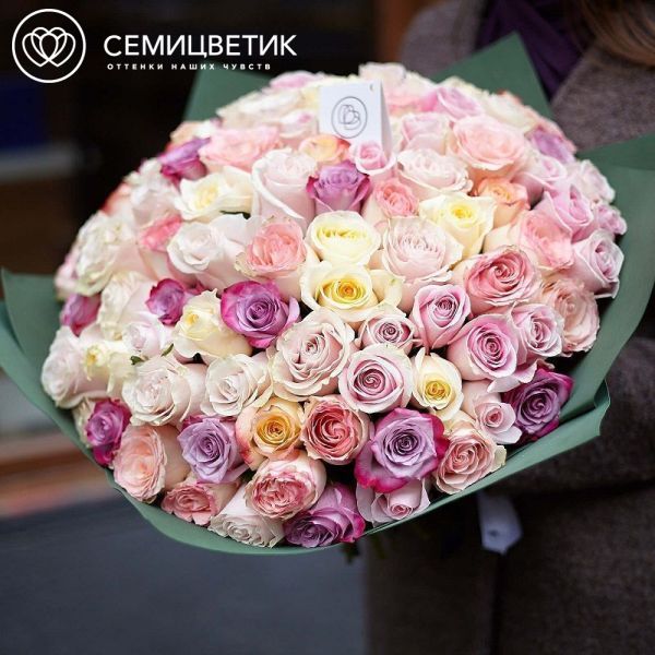 Букет из 101 розы 50 см нежный микс (Эквадор)