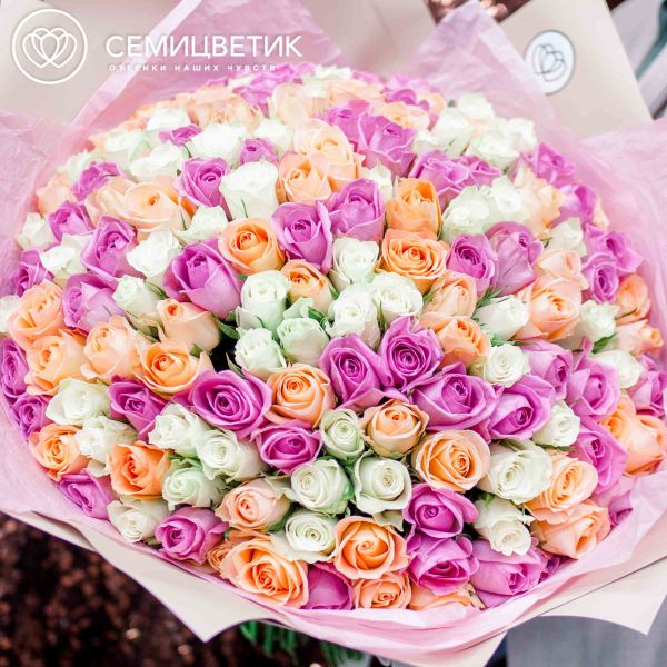 Букет из 151 розы 40 см нежный микс (Кения)