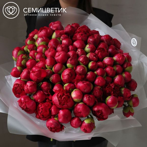Букет из 101 ярко-розового пиона Command Performance Premium