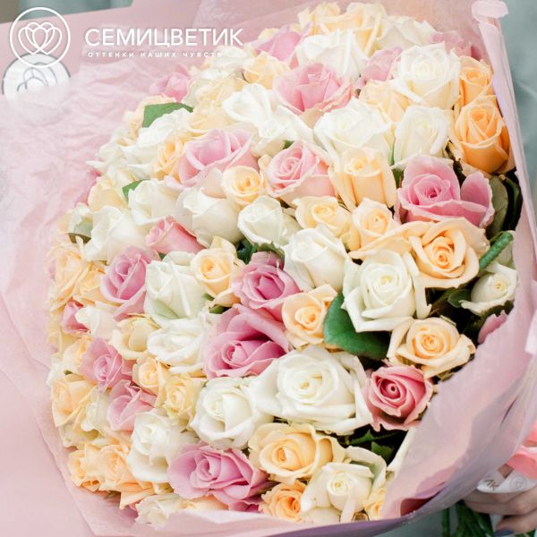 Букет из 101 розы 40 см нежный микс (Россия)