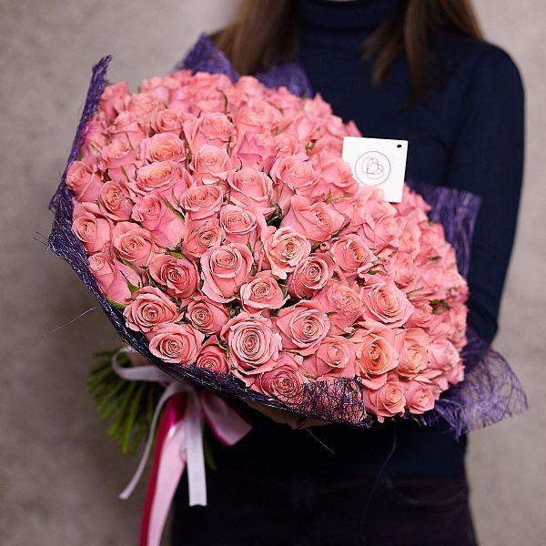101 розовая роза (Кения) 40 см Premium