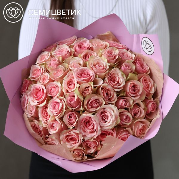 Букет из 51 нежно-розовой розы 35 см (Кения)