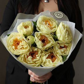 Букет из 9 лимонных пионов Lemon Chiffon Premium