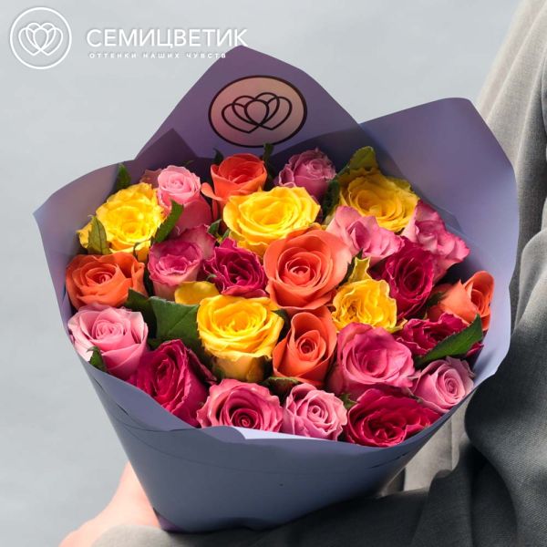 Букет из 25 роз 35-40 см микс (Кения)