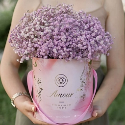 Букет в розовой шляпной коробке Amour Mini из 9 розовых гипсофил