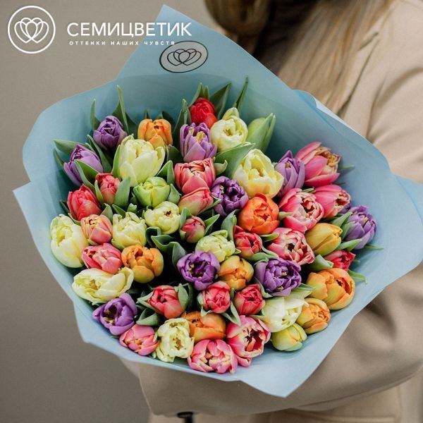 Букет из 51 пионовидного тюльпана микс