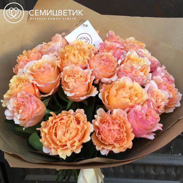 Букет из 25 персиковых пионовидных роз Mayra's Peach 40 см