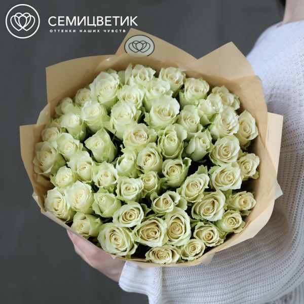 Букет из 51 белой розы Athena 50 см (Кения)
