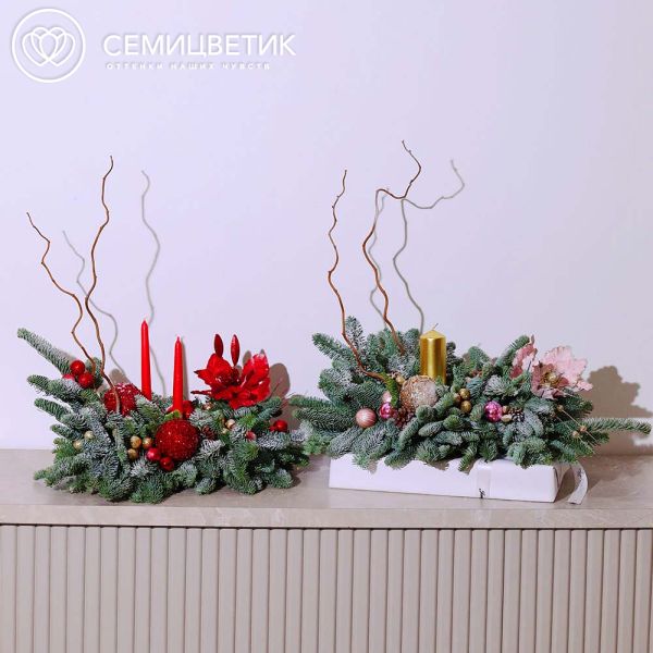 Настольная новогодняя композиция с золотой свечой