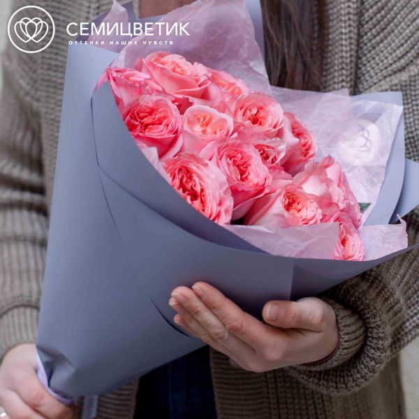 Букет из 15 розовых пионовидных роз Pink Expression 50 см