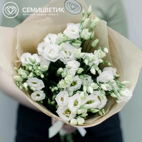 Букет из 9 белых лизиантусов в кремовой пленке