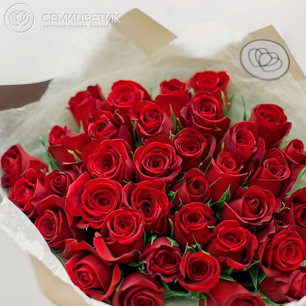 35 красных роз (Кения) 40 см Premium